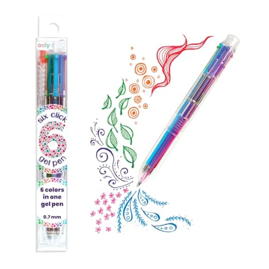 

6 Colors in 1 Gel Pen, Retractable Gel Pen with 6 Unique Colors, 0.7mm Nib for Fine Lines, Clickable and Smooth for Writing and