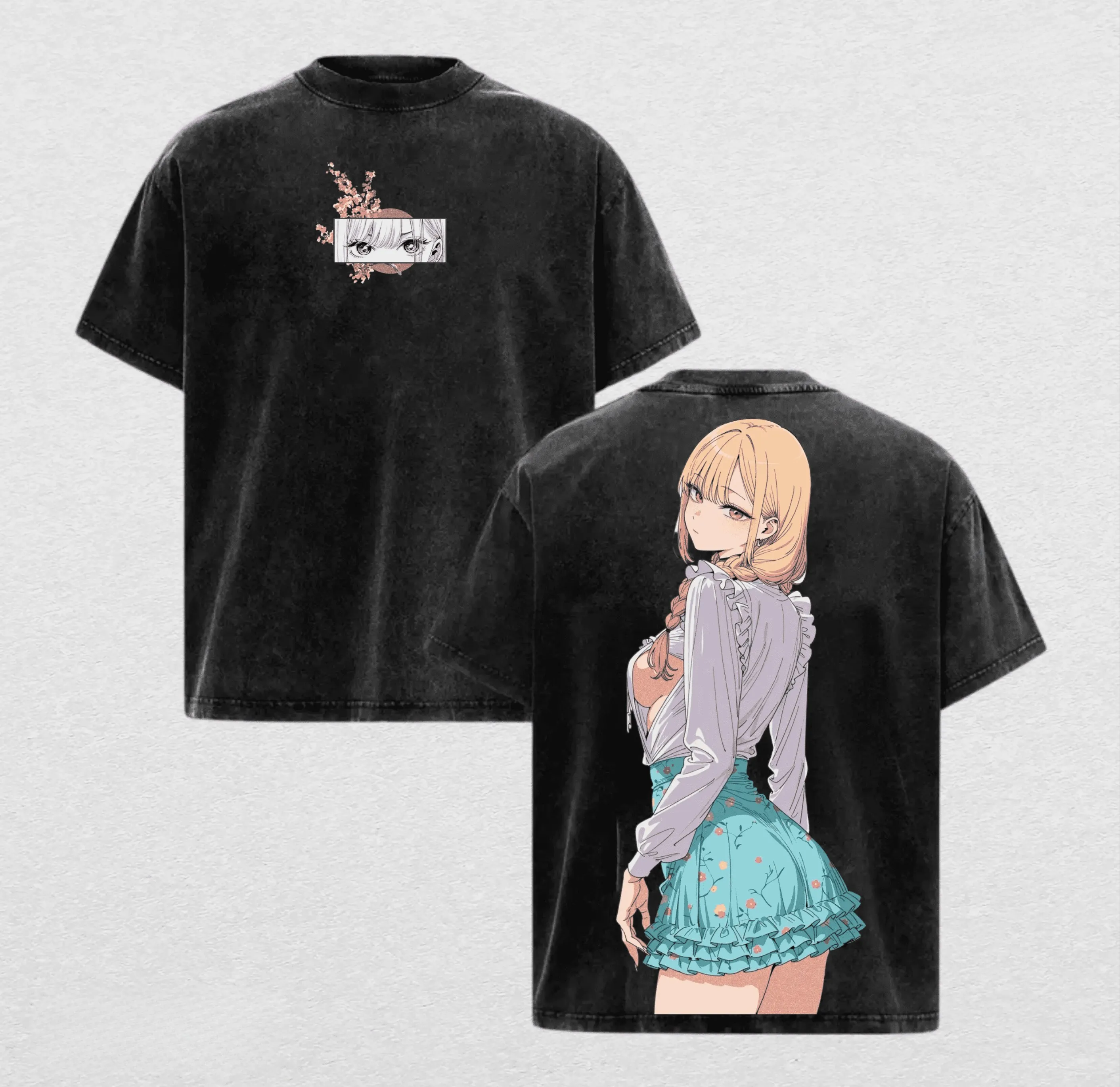 Camiseta de Anime My Dress-Up Darling Kitagawa Marin, Camiseta Gótica Lavada para Homens e Mulheres, Camisetas de Algodão de Manga Curta para o Verão