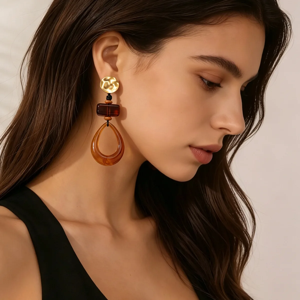 Vintage Maillard style earrings women's retro niche geometric splicing coffee color smudge earrings ear jewelry