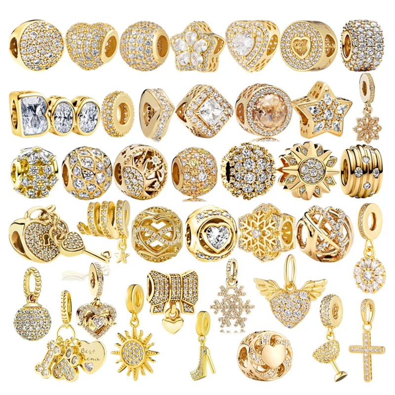 خرز ساحر من الأحجار المتلألئة المطلية بالذهب مناسبة لسوار أوروبي أصلي يمكنك صنعه بنفسك هدية مجوهرات رائعة للنساء #1