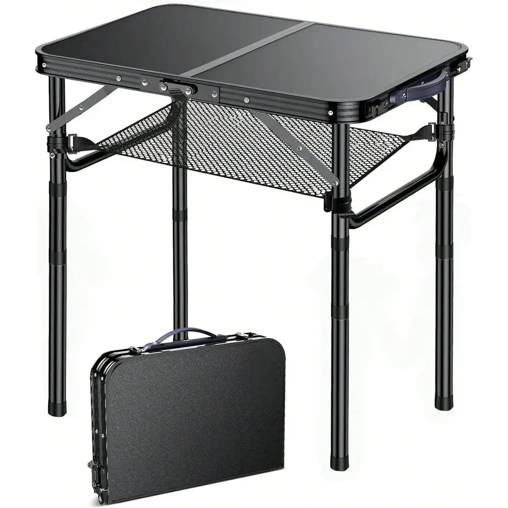 

Side Table, Portable 3 Adjustable Height Small Outdoor Folding Table, Aluminum Foldable Patio Side Tables Outside Indoor, Plant