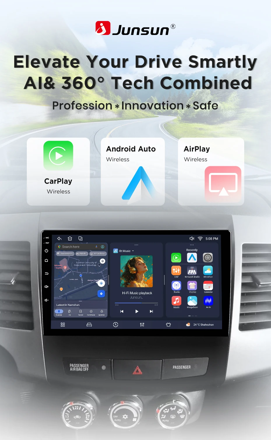 Junsun Android 15 Auto-Intelligentes System für Mitsubishi Outlander 2, Citroen C-Crosser, Peugeot 4007 2005-2012, kabelloses – Detail 3