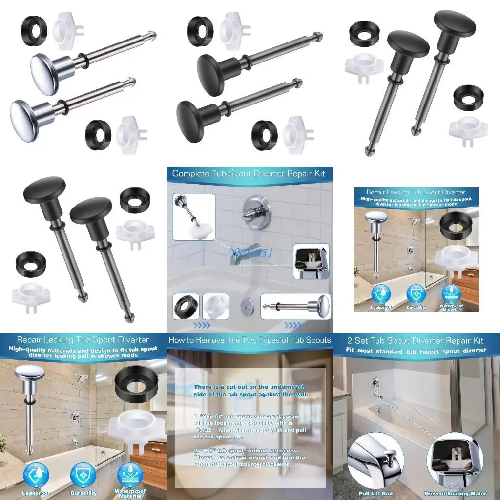 

E15A 2pcs Bathtubs Diverter Replacement Parts Metal Stem & Rubber Seals Spout Diverter Valves Repair for Leak Easy Faucet Fix