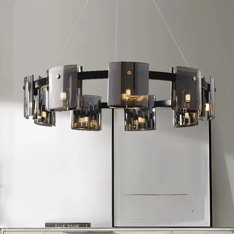 YEBMLP Black Cognac Glass Hanging Lamp Indoor Luxury Pendant Light Living Room Dining Chandelier Lustre Kitchen Island Droplight