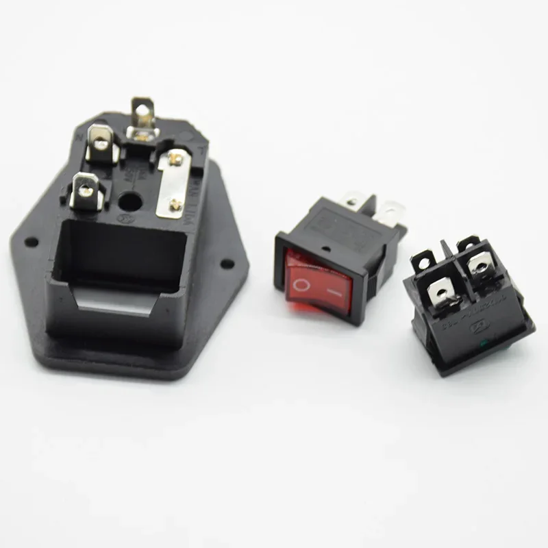 1pc red  green Power Rocker Switch IEC 3 Pin 320 C14 Inlet Power Sockets Switch Connector Plug 16A 250V with 10A fuse