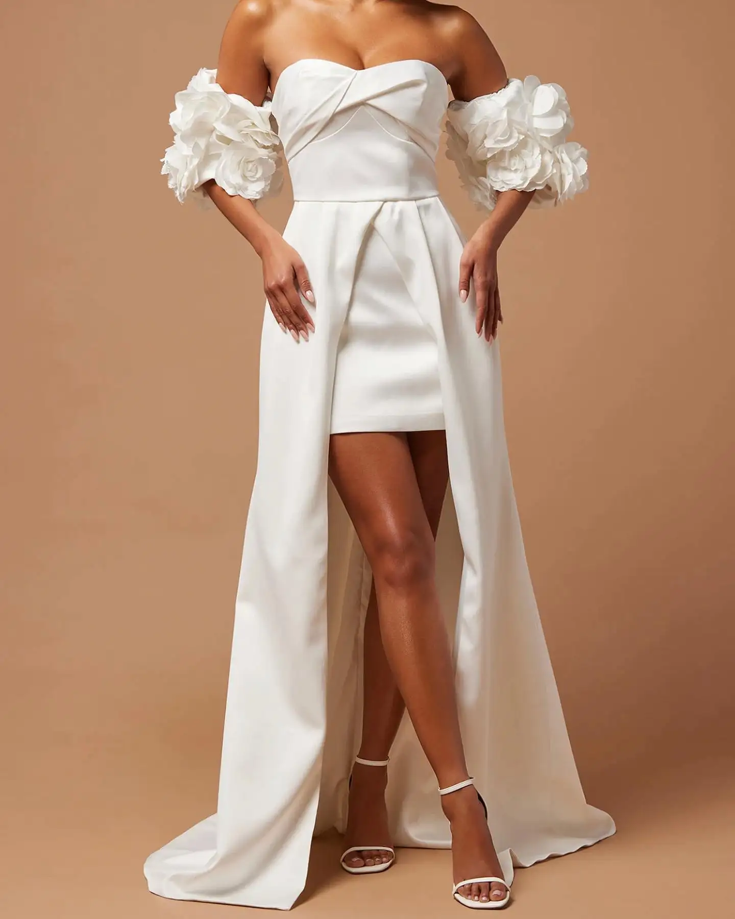 

Customized Temperament Jersey A-Line Off the Shoulder 3D Flowers Evening Dress Delicate Sweetheart Floor Length prom dresses