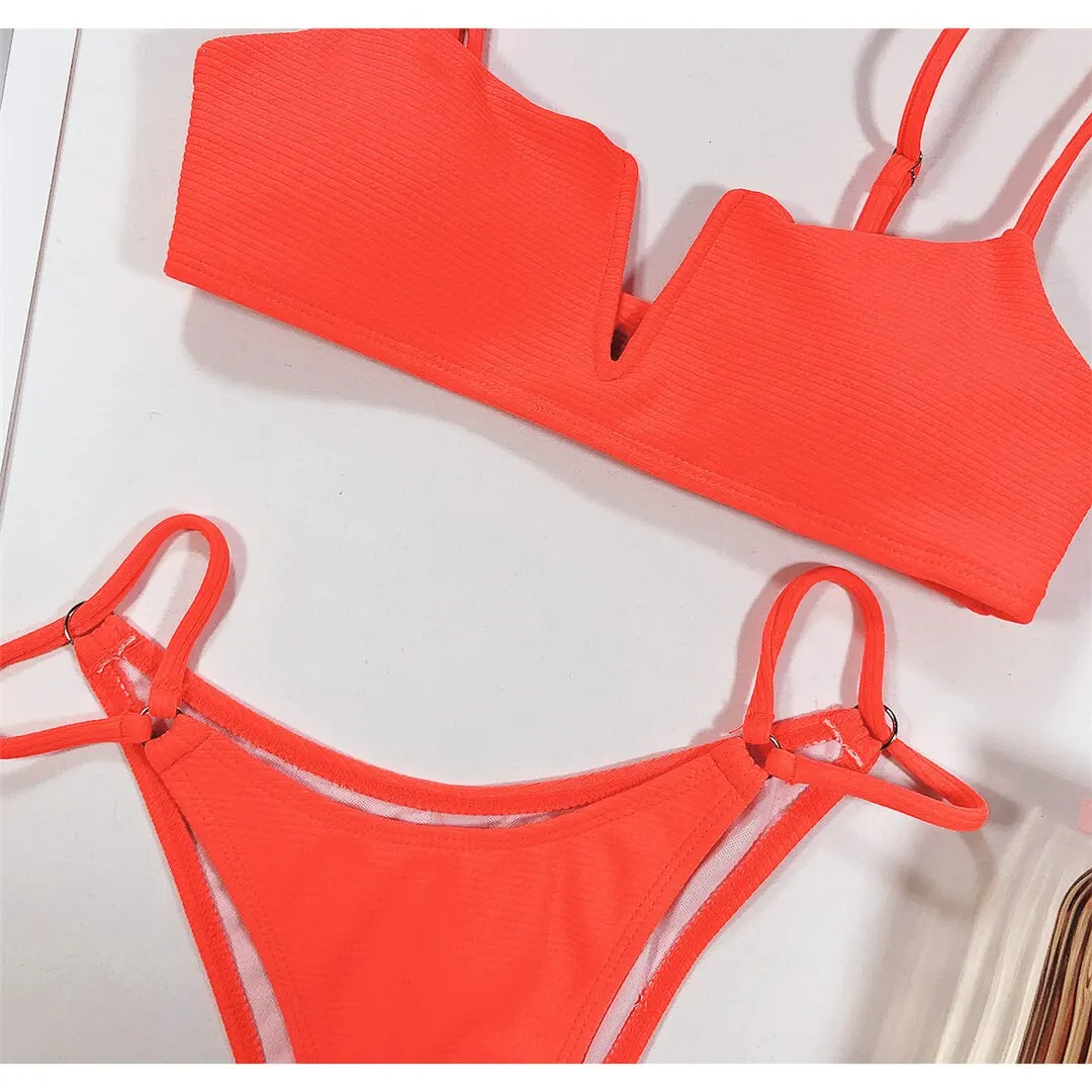 3 Farben 2026 Gerippter Neon-Gelber Bikini Damen-Badeanzug Zweiteiliger Bikini-Set Bademode Badeanzug Schwimmen Damen V2131 – Detail 22