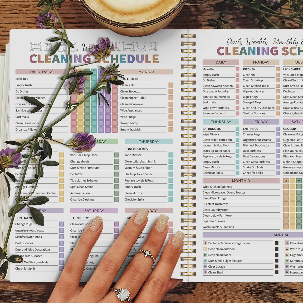 Planificador de Limpieza, Cuaderno Espiral A5, Planificador Semanal y Mensual de Limpieza, Organizador de Tareas Domésticas con Pegatinas