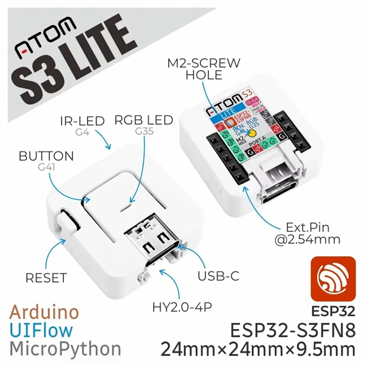 A07I ATOMS3 Lite ESP32S3 Dev Kit ESP32-S3 Programmable Controller Embedded IoT Application Developed Based on ESP32-S3FN8