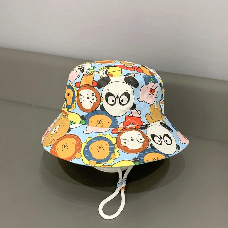 

Cartoon Print Children Bucket Hat Boy Girl Outdoor Sunshade Visors Fashion Kids Sunscreen Basin Cap 1-4Year Baby Fisherman Caps