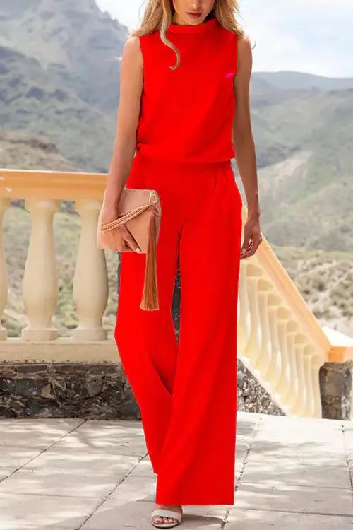 

New Summer Women's Jumpsuit Sleeveless O-neck Solid Color Fashionable British Style Loose Trousers Jumpsuit for Women