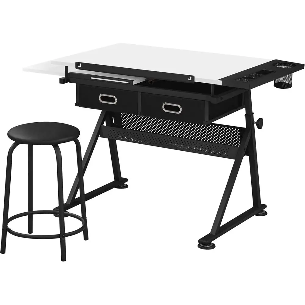 

Adjustable Wooden Art Desk with Storage, Large Folding Craft Table for Drawing, Reading, and Writing