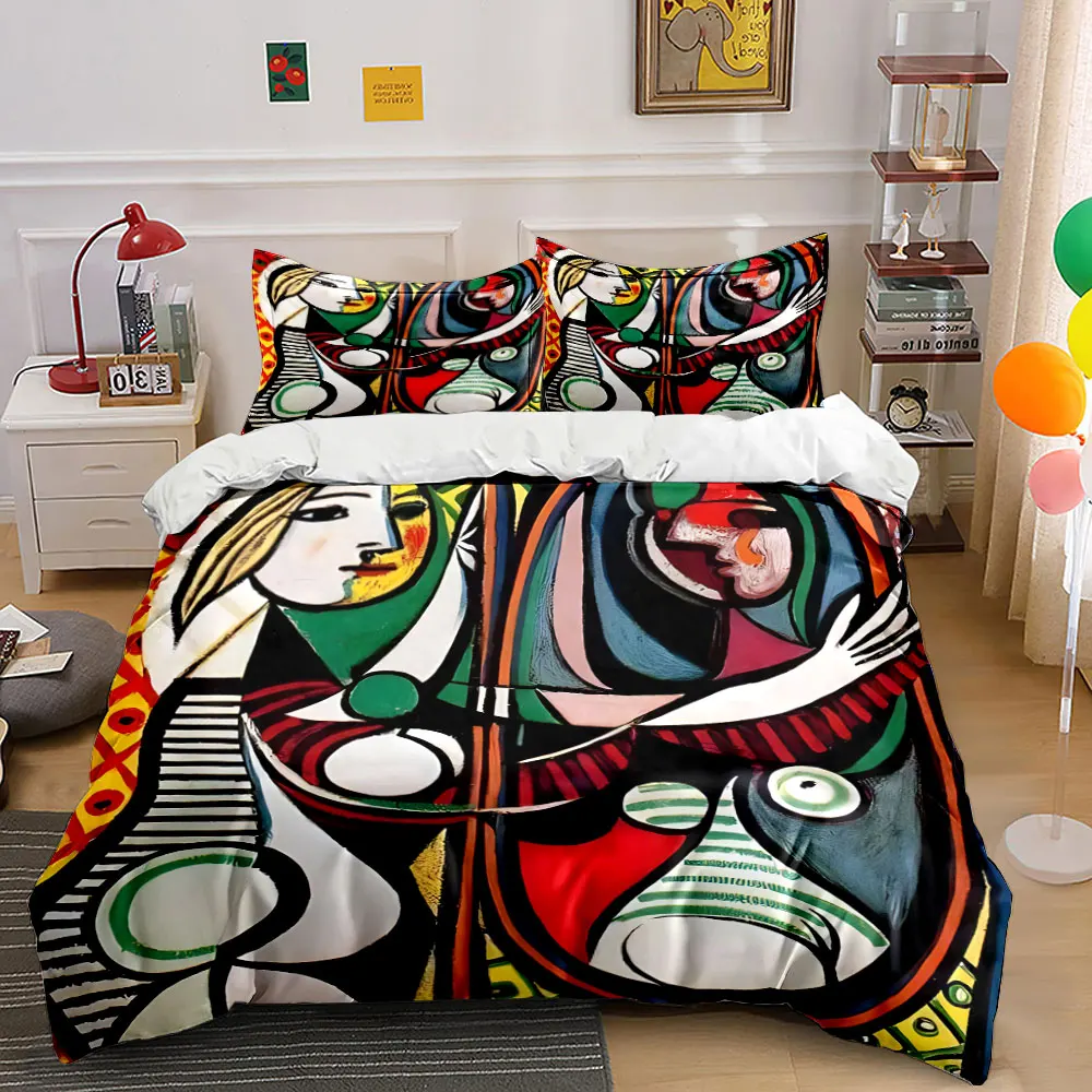 Abstract style woman with mirror Bedding Set for Kids Luxury Gift 3pcs Digital Print Comforter Set Soft Comfortable Breathable