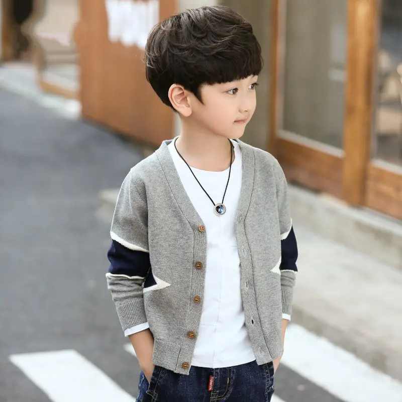 

Autumn Boys Knit Sweater Kids Geometric Long Sleeve Knitted Coats Teenage Boys Outerwear Cardigans Child Clothes 4 8 12 14Years