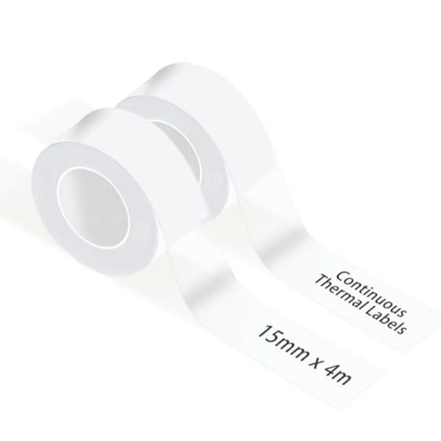 

Label Maker Tape for Phomemo Label Printer of Model D30, Waterproof Anti-Oil Scratch-Resistant Continuous Stickers 15mmX4m, 2 R