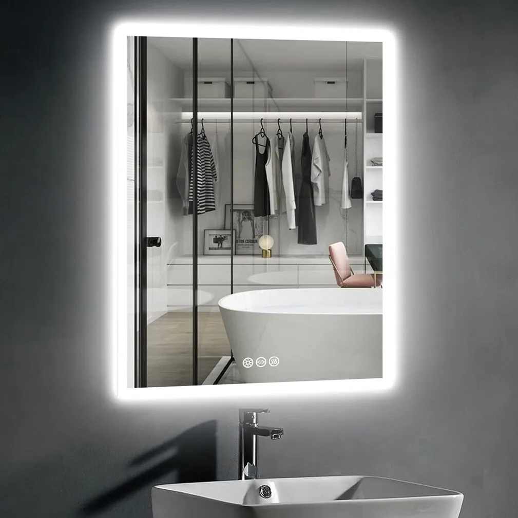 LED Bathroom Mirror 400x500mm Wall Mounted Mirror Anti-Fog Dimmable Vanity Mirror 3 Colors with Light Memory - CRI95