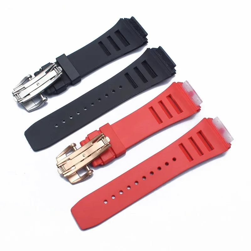 25mm-20mm soft High Quality Rubber Watchband For Richard Mille RM011 Series Bracelet Screw Style Men Watch Strap accessory