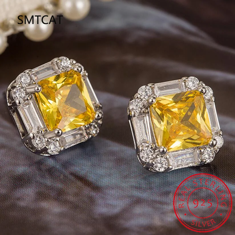 

100% стерлинговое серебро 925 пробы 7*7 мм, высокоуглеродистые бриллианты, позолоченные серьги-гвоздики 18 карат для женщин, сверкающие ювелирные изделия, подарки