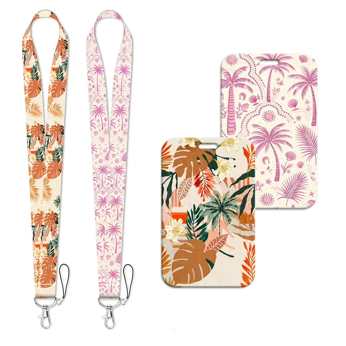 Tropical Palm Leaf Floral Lanyard Strap Neck Keychain Card Cover Badge Holder Mobile Phone Hang Rope Keyring Accessories Gift