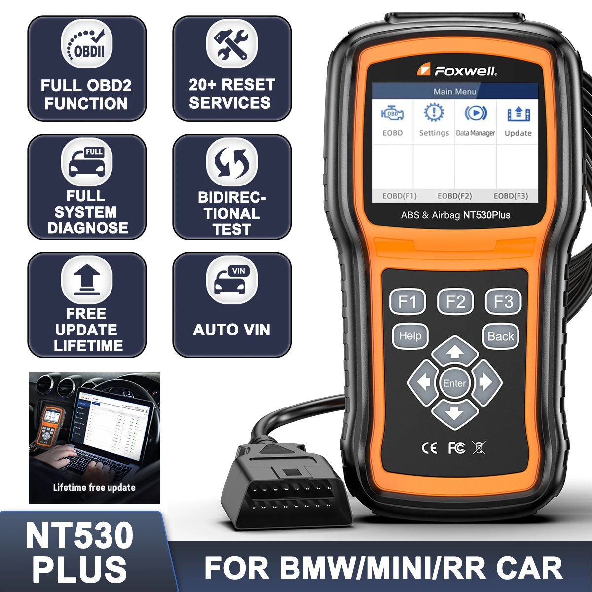 All System Car OBD2 Scanner TPMS Active Test 30 Reset Automotive Bidirectional Diagnostic Tool For BMW FOXWELL NT530 Plus