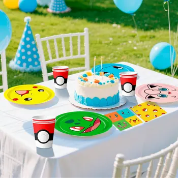 寶可夢主題派對用品,120件寶可夢生日派對餐具組 - 寶可夢餐盤、餐巾紙、杯子等,以及寶可夢生日裝飾品 10 最佳銷售 寶可夢主題生日派對裝飾 - №3