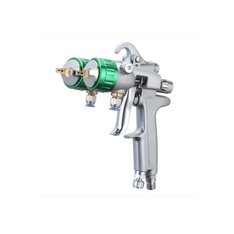 1.3 MM Nano Chrome Double Nozzle Spray Gun With Two Inner Pressurized 1L Cans Double Head Pressure Feed Paint Spraying Equipment