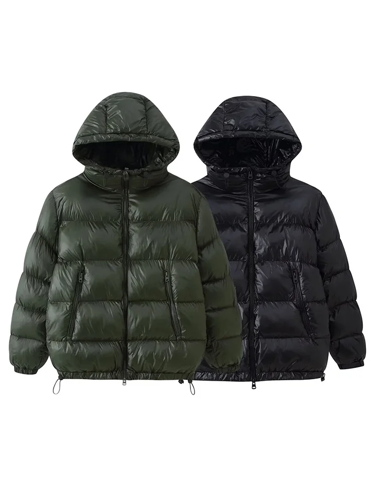 

Hooded Jacket Female Casual Drawstring Bread Cotton-padded Jacket Woman Winter Fashion Long Sleeves Solid Pockets Zipper