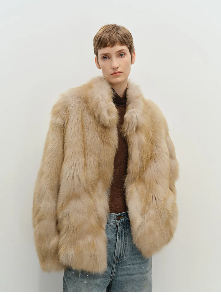 

Casual Ombré Faux Fur Coat Lady Stand Collar Long-sleeved Fluffy Loose Warm Coats Women Winter Daily Fashion Commute Outerwears