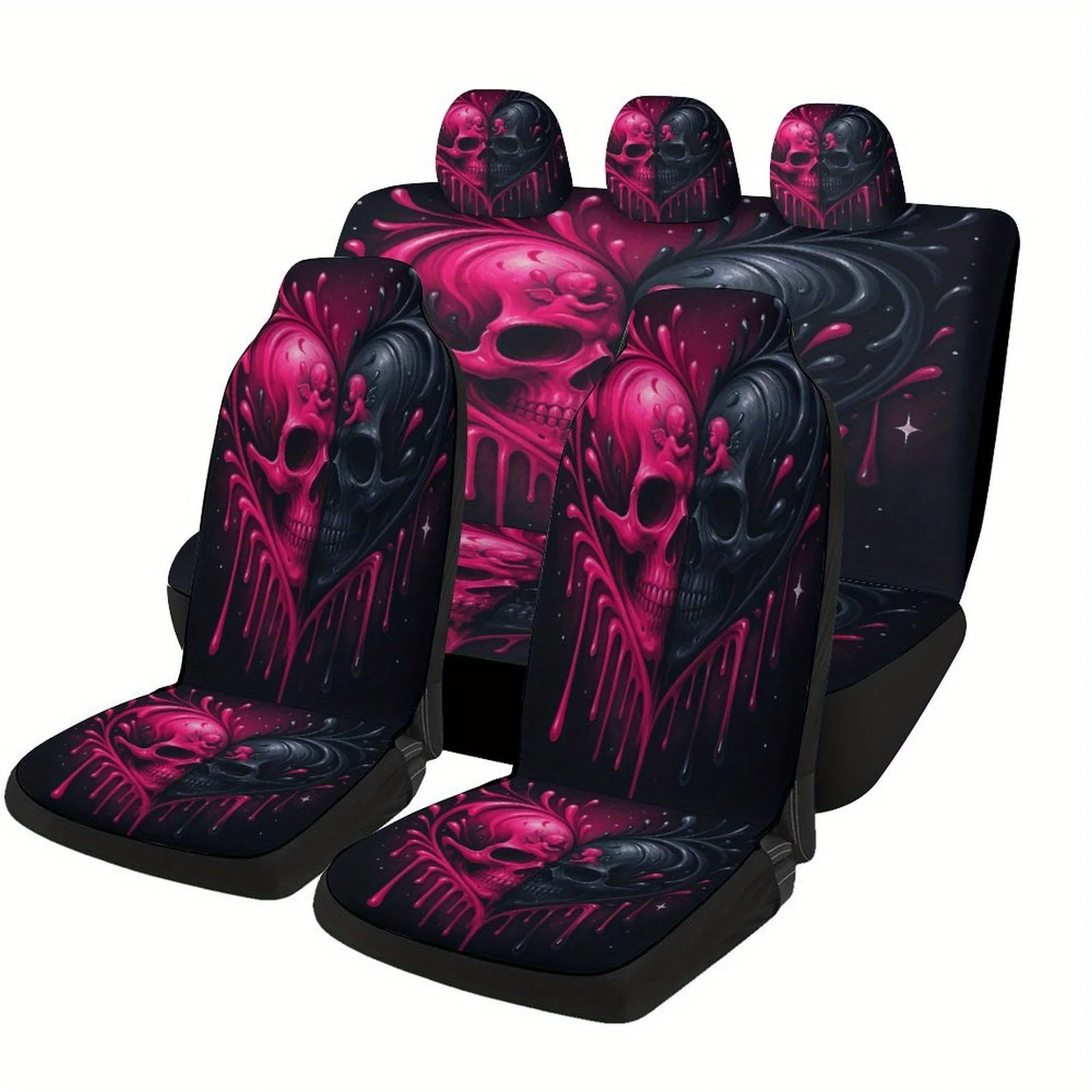 

Heart Skull Fusion Designed Car Seat Cover Set For Most Cars, Trendy Novelty High-quality Car Seat Protector Covers Full Set, Un
