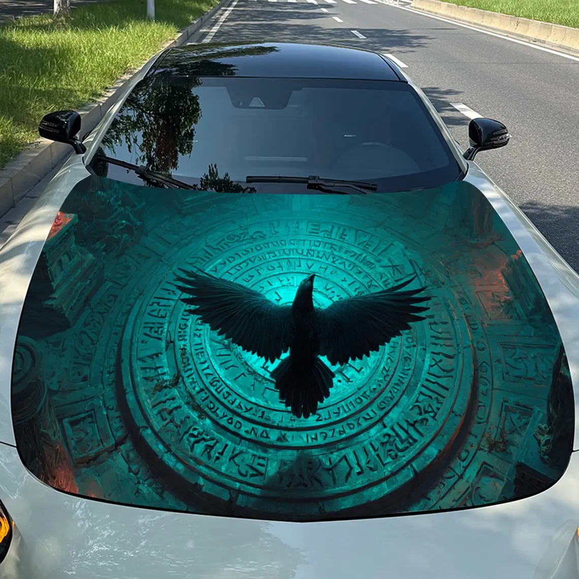 Nether Domain Raven Runes and Rune Secret Array Car Vinyl Wrap، مادة PVC ملصق غطاء السيارة المقاوم للماء، خدش ذاتي اللصق-