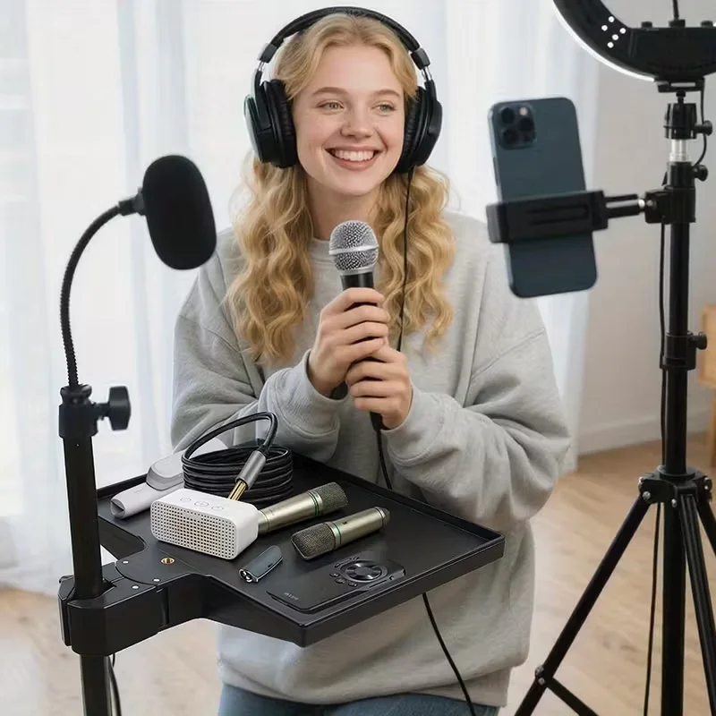 Vassoio regolabile per scheda audio per microfono: costruzione resistente, base stabile, per studio, streaming live, podcasting, registrazione domestica