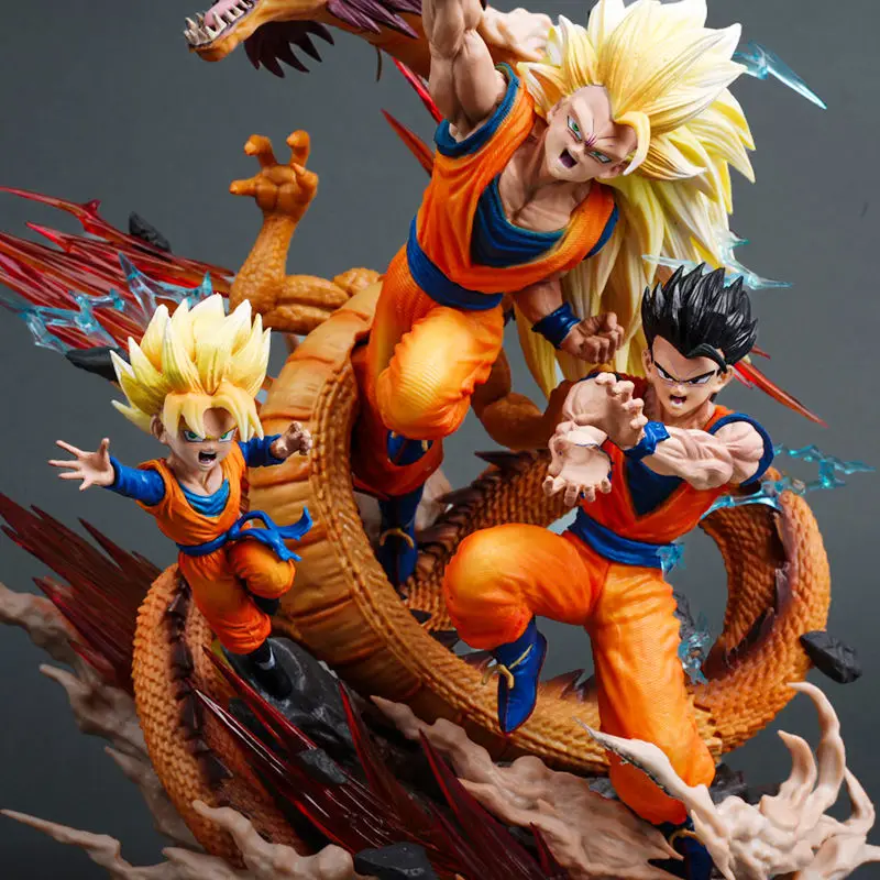 28cm Dragon Ball Super Three Dragon Fist Goku Wufan Wutian Scene Action Figure PVC GK Model Perimeter Office Decoration Gifts