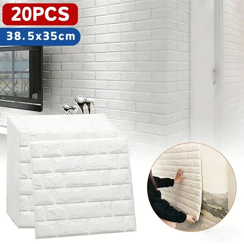 20pcs 38.5cmx35cm self adhesive 3d brick wallpaper wall sticker stain resistant tv background living room household decor