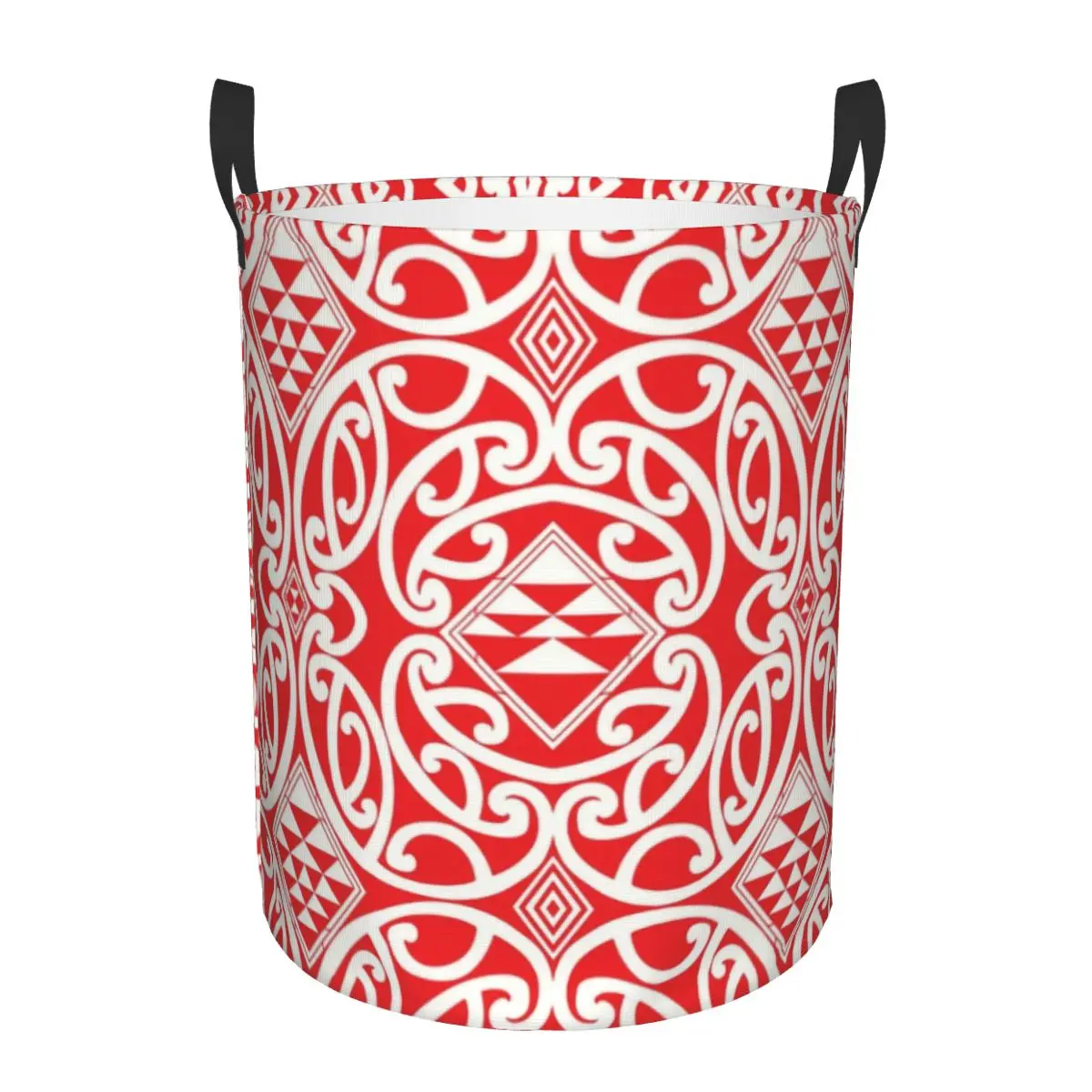 Arai Red Maori Pattern Laundry Hamper Large Clothes Storage Basket New Zealand Kowhaiwhai Art Toy Bin Organizer for Kids