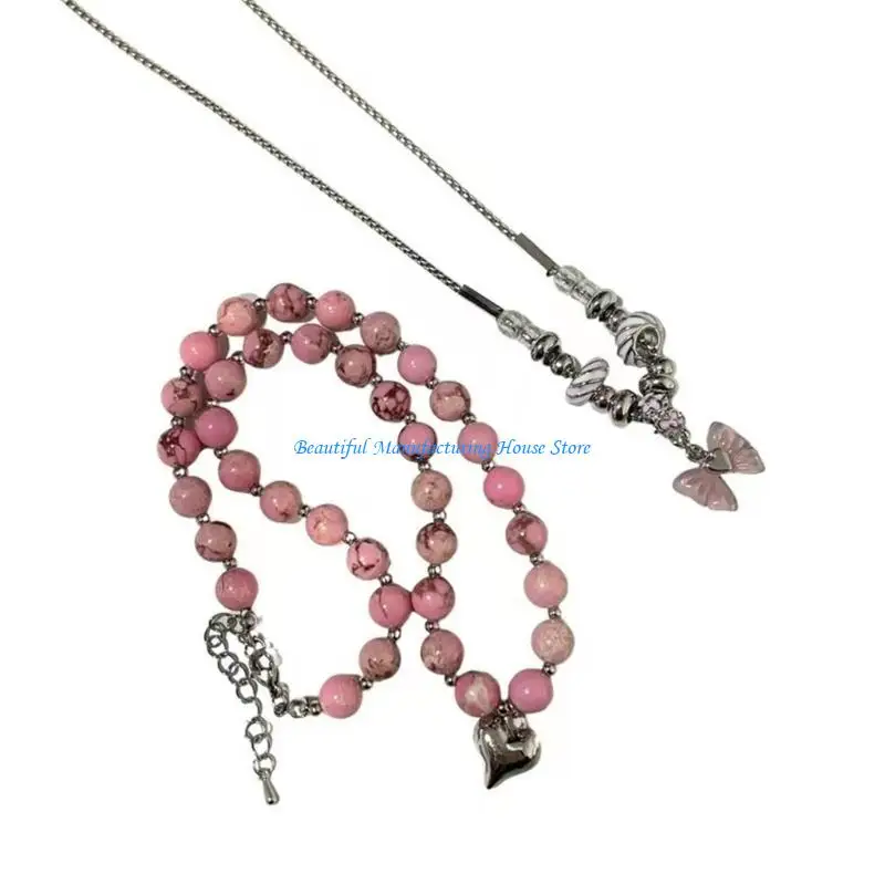 

E56A Lovely Heart-shaped Collarbone Chain Butterfly Knot Pendant Necklace Adjustable