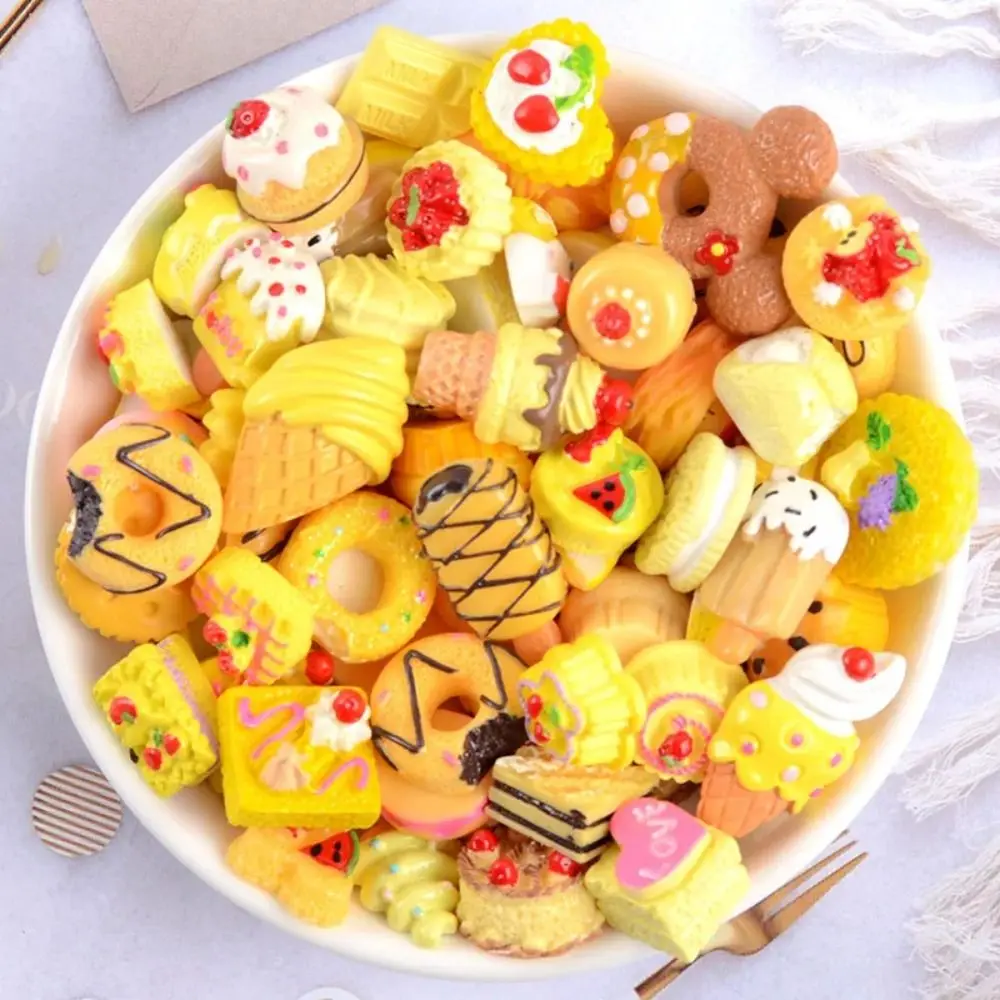 10pcs Cute Food Bread Series Resin Slime Charms Flatback Scrapbooking Phone Case Decor Colorful Cream Gel DIY Crafts Toy