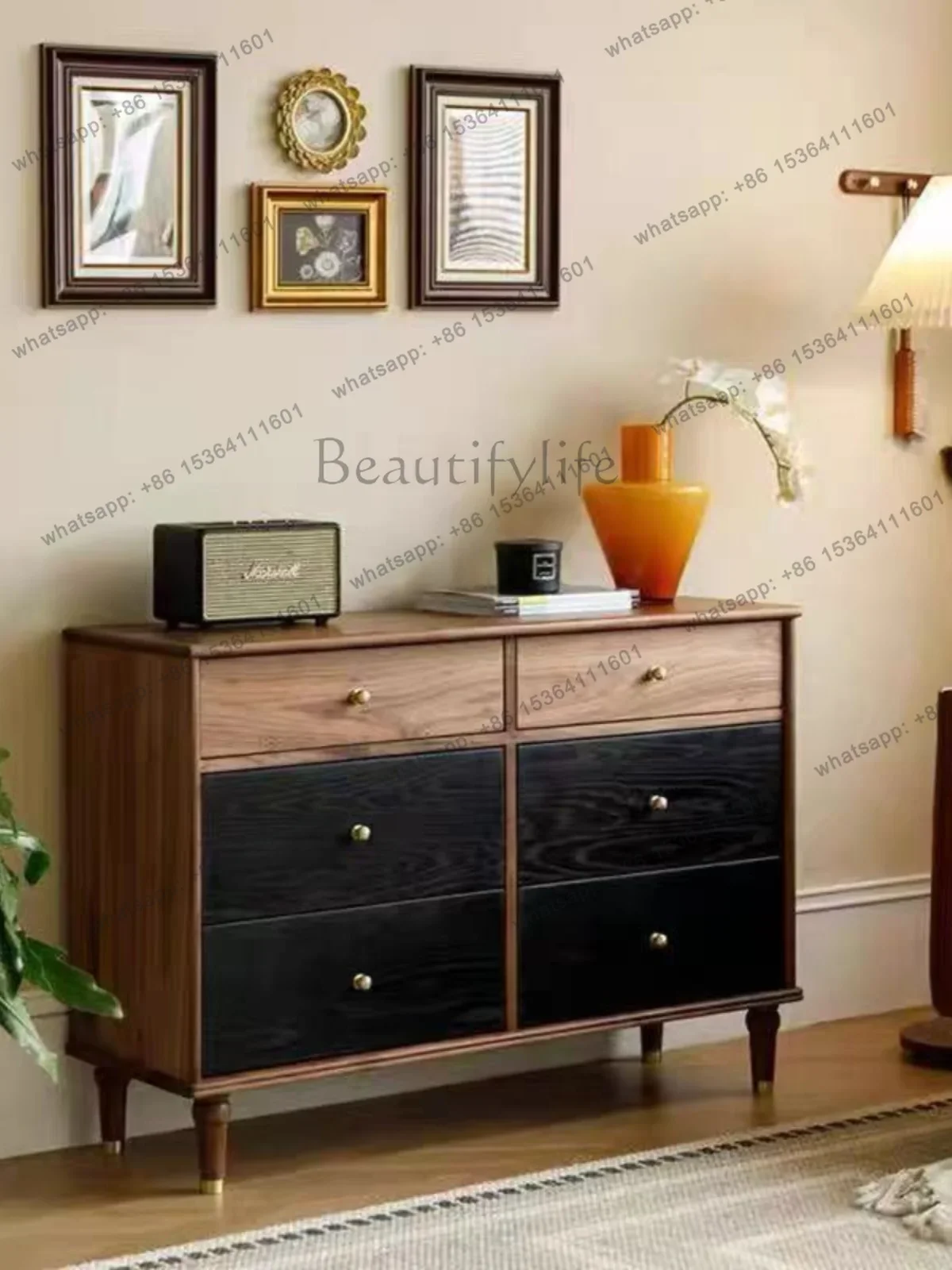 

yj5 American solid wood contrasting color chest, old drawer cabinet, bedroom bedside storage cabinet, living room decorative cab