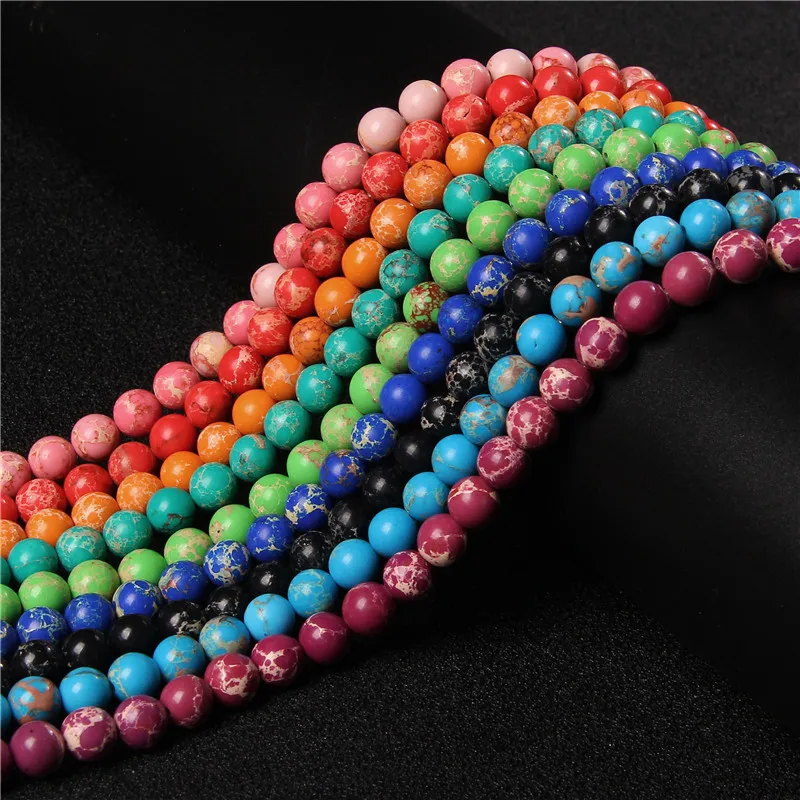 Natural Stone Beads Muticolor Turquoises Emperor Sea Sediment Jaspers Loose Beads 6 8 10 12mm for Jewelry Making DIY Bracelet