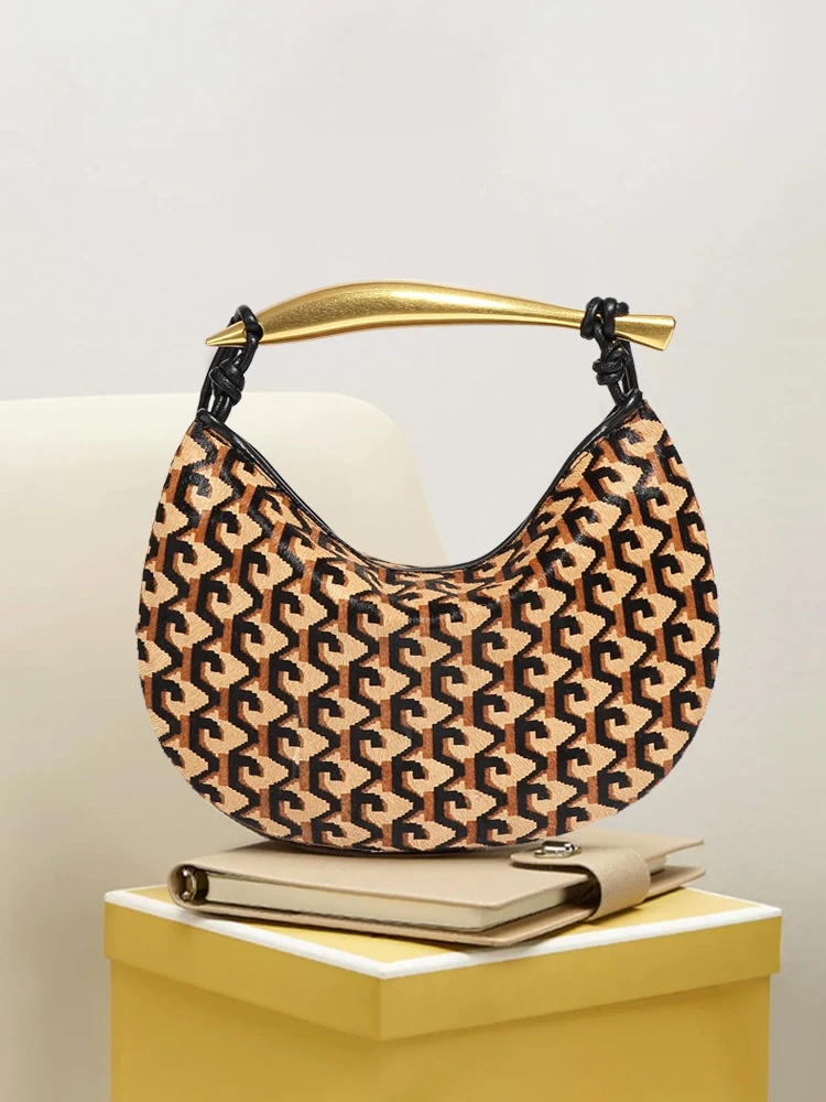 

Модная женская кожаная сумка из конского волоса для взрослых и девочек, сумка с клецками, универсальная сумка через плечо с принтом полумесяца и луны, сумка через плечо