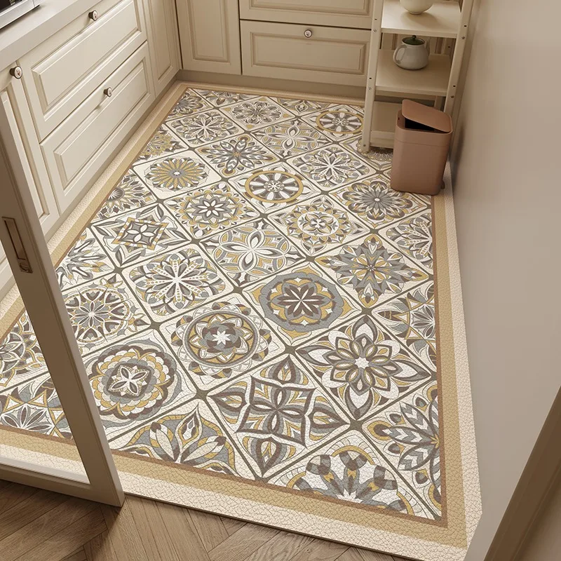 Kitchen Floor Mat Non-slip Waterproof Oil-proof Carpet PVC Leather Wipeable Foot Mats American Retro Large Size Home rugs 주방 카펫