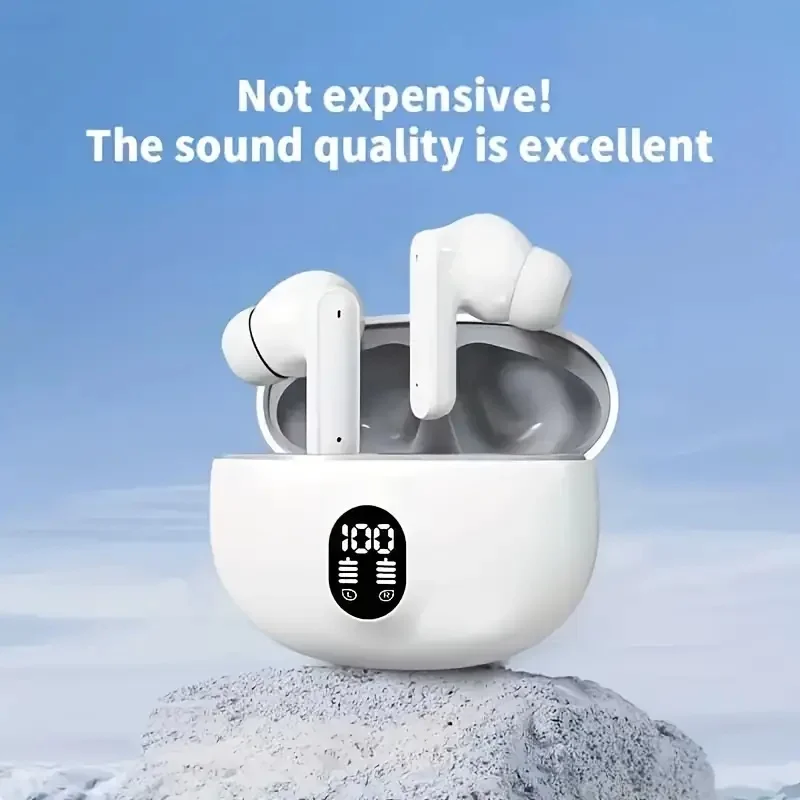 Cloud-Touch Smooth Oval Bluetooth Earphones Minimalist Front Digital Screen Portable Wireless Audio Earbuds for Sports