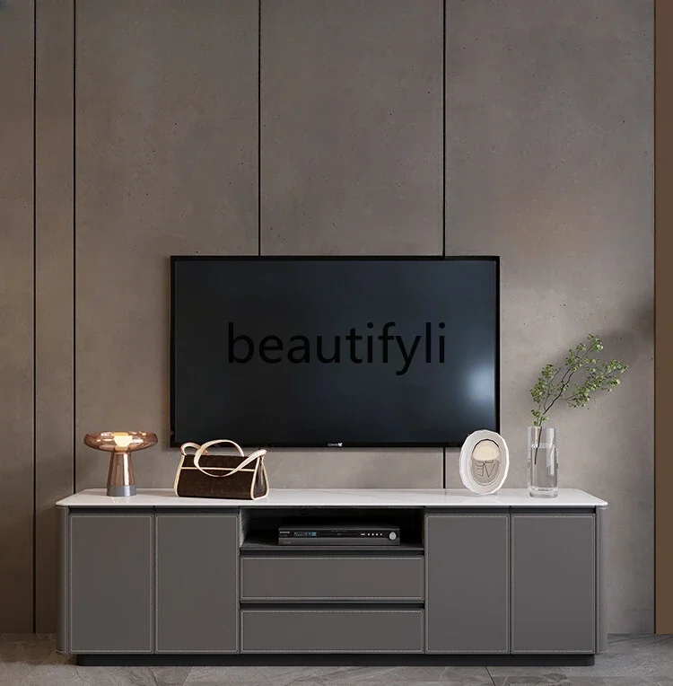 High TV Cabinet Modern Simple Nordic Multifunctional Slate Locker Light Luxury Saddle Leather