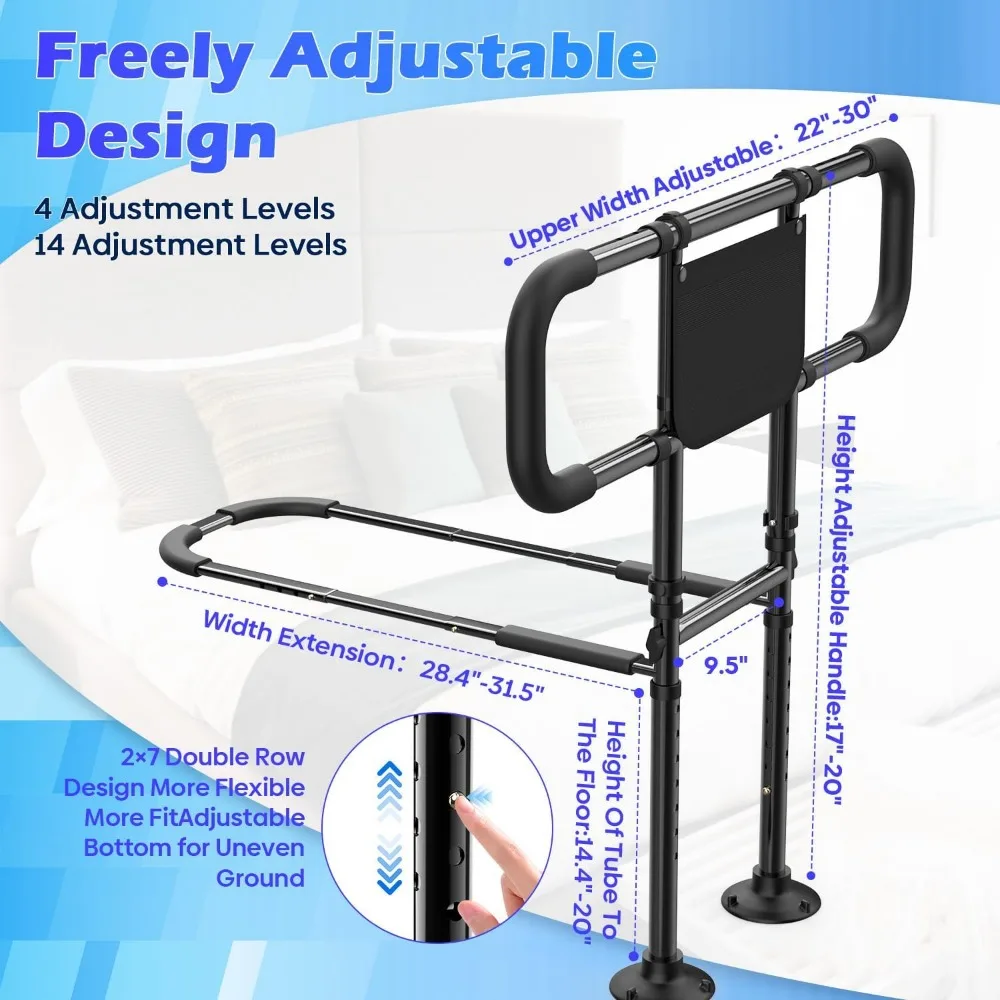 Adjustable Bed Safety Rail for Seniors with Non-Slip Handle, 400lb Capacity, Fits All Bed Sizes