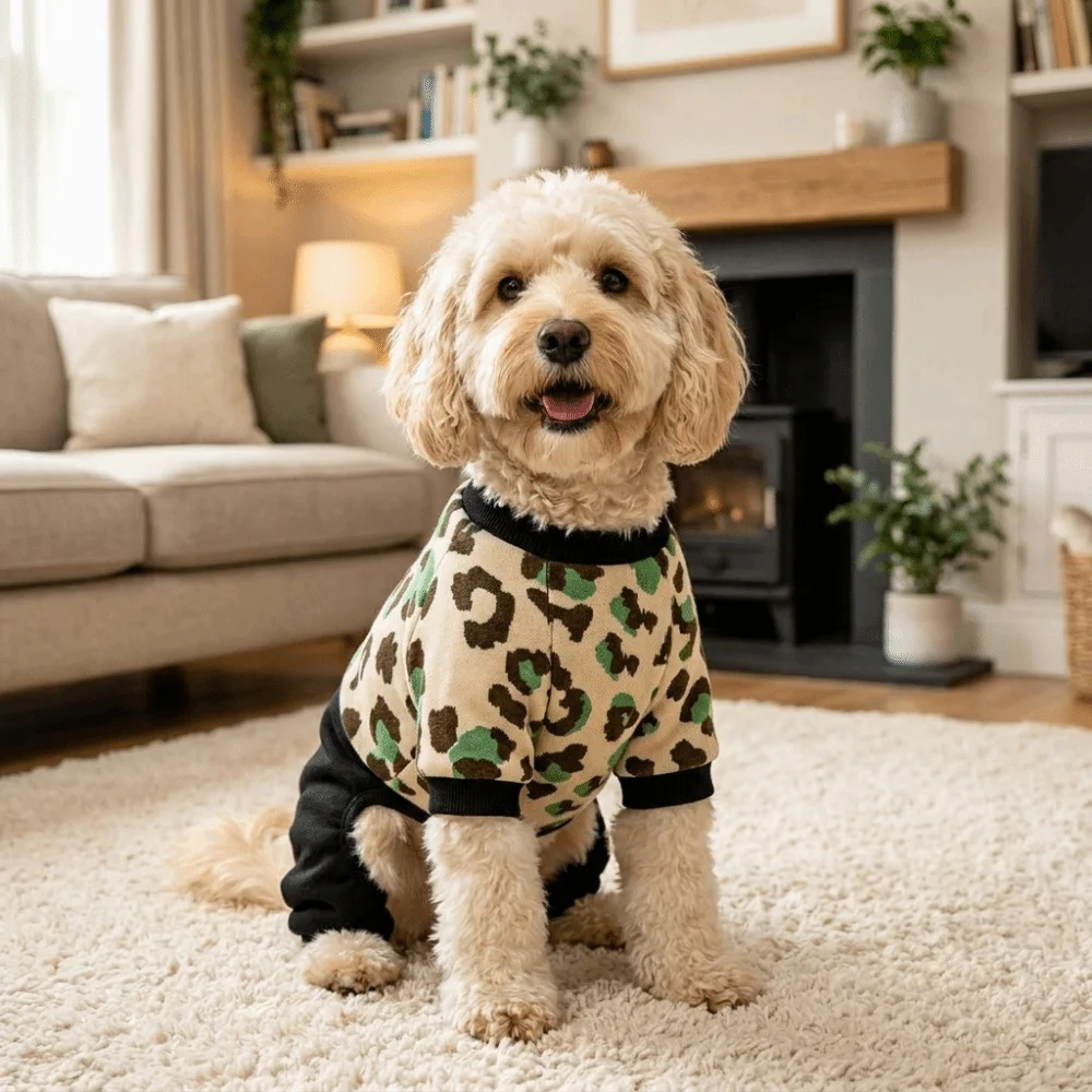 Thickened Leopard Print Pet Jumpsuit Ultra-Soft Breathable Warm Dog Jumpsuit Warm Comfort All Inclusive Dog Pajamas Sleepwear