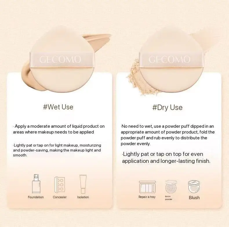 윤루 피부 친화적인 에어 쿠션 파우더 퍼프는 밀착감이 좋고, 두껍고 건조 및 습식 모두 사용 가능하며, 부드럽고 피부 친화적입니다.