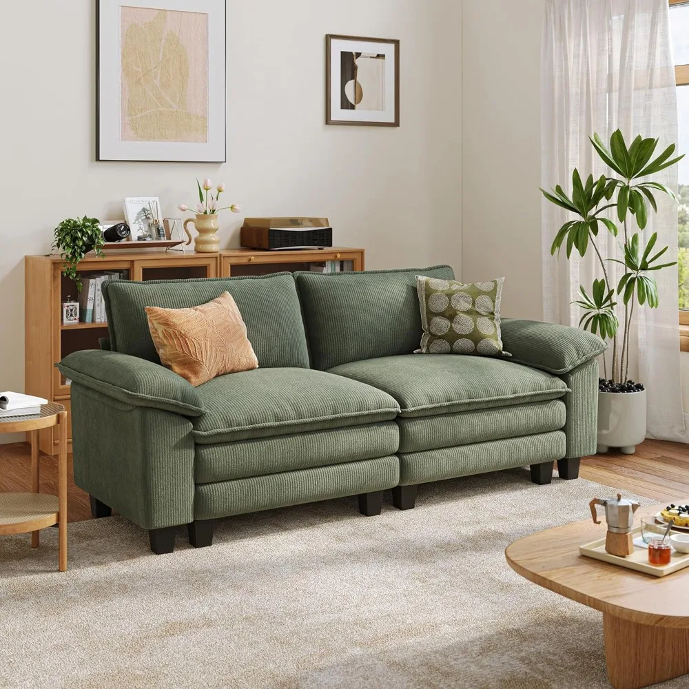 Sectional Loveseat Sofa - 90'' Oversized Corduroy Cloud Couch Soft Modern Comfy Green Loveseat Couch Deep Seat Couches for Livi