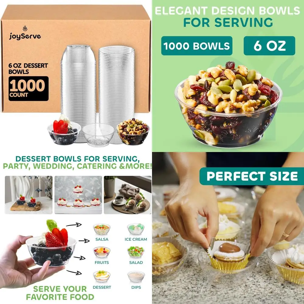

Disposable 6 Oz Mini Plastic Bowls - Bulk Case of 1000, Premium Hard Plastic Dessert Bowls for Serving, Weddings, Catering Event