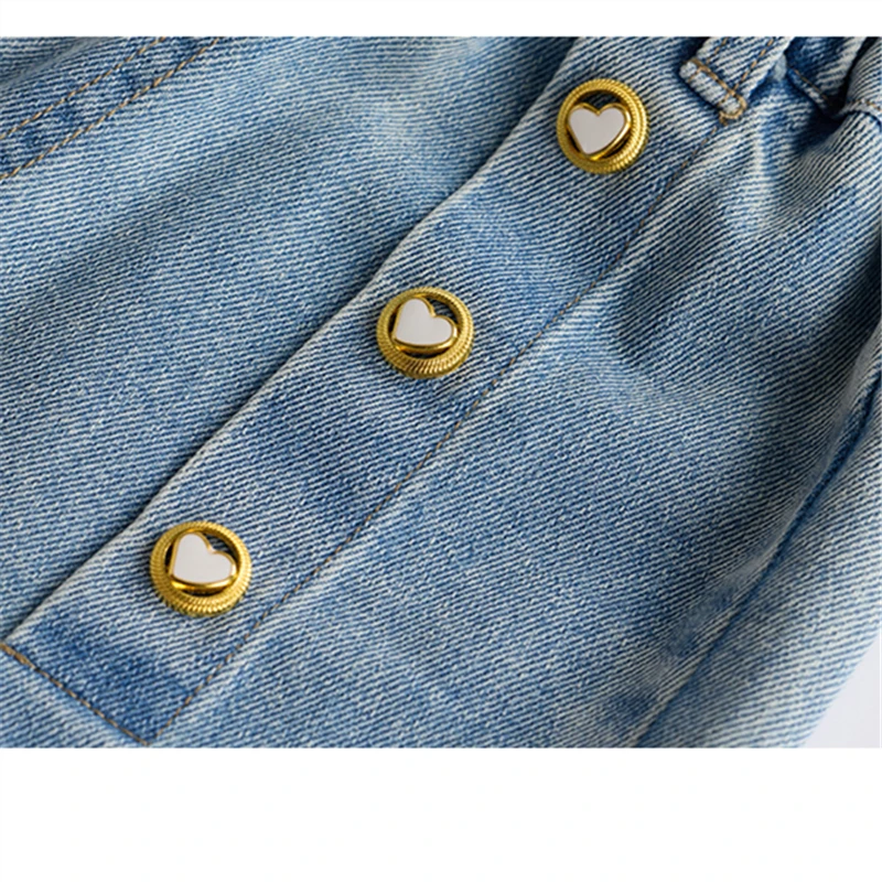 New Design Kids Street Loose Straight Fit Stacked Jeans with Buttons for Girls Fashion Denim Pants Children Casual Trousers 5-14