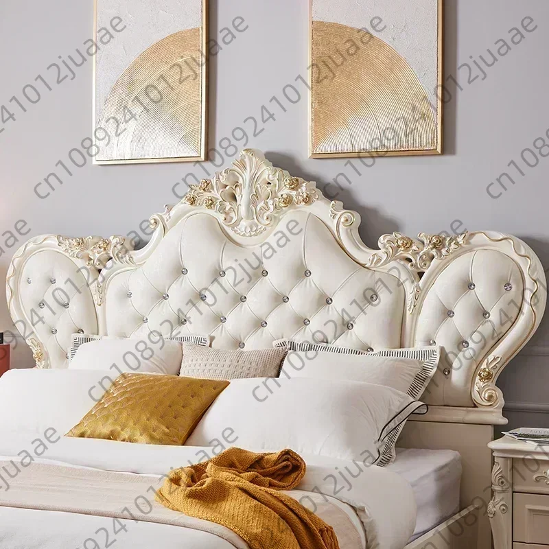 

Vintage Nordic Luxury Bed Master Queen King Modern Regale Bed Wood Bedroom Leather Antique Safe Cama Queen Size Trendy Furniture