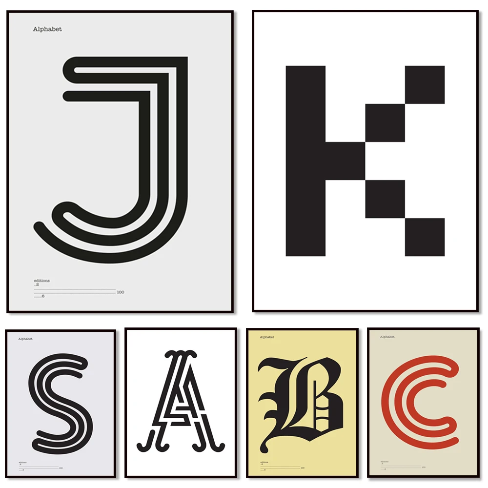 A type, S type, J type layout, initial art, bauhaus lettering, contemporary design, inspirational quotes, gothic lettering poste
